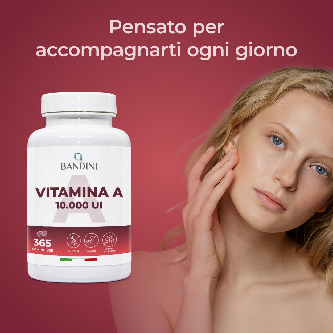 Bandini® Vitamina A Pura, 365 Microcompresse Vegane (1+ Anno di fornitura), Contribuisce al Mantenimento di Pelle e Vista Normali, Acetato di Retinile, Alternativa a Vitamina A Gocce, No OGM