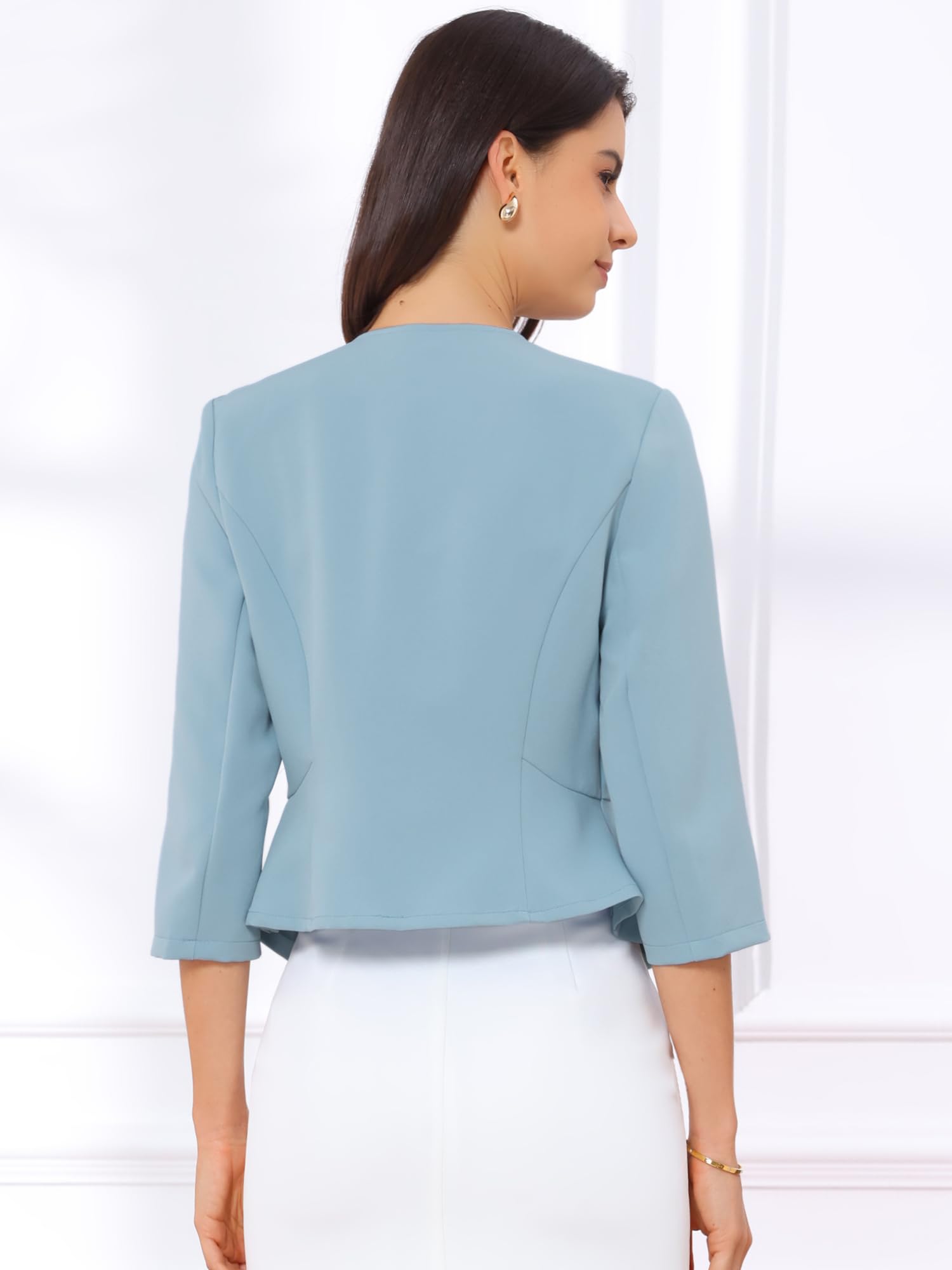 Allegra K Blazer court décontracté pour femme, à manches courtes, sans col, ouvert sur le devant, veste de travail