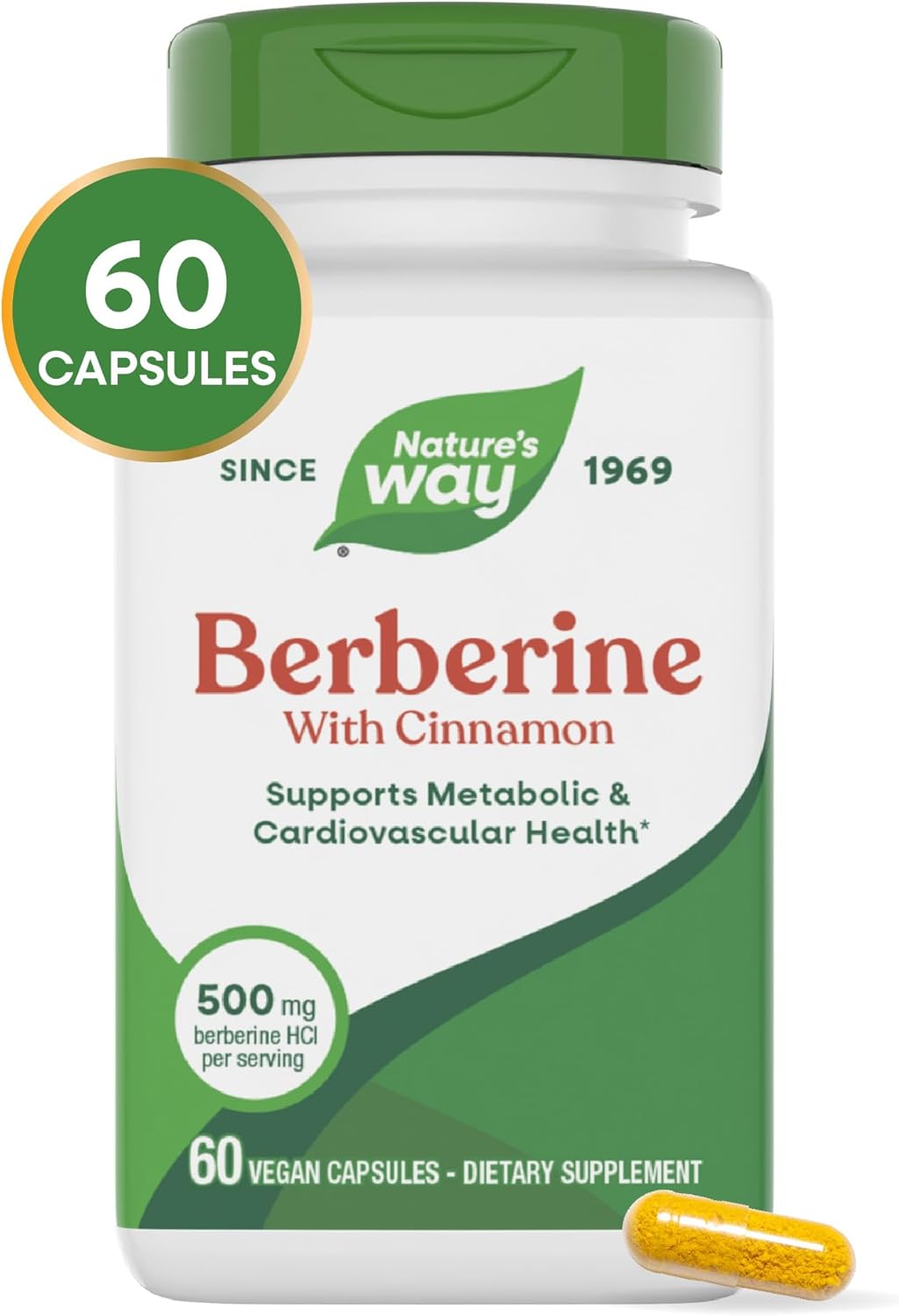 Nature's Way Berberine with Cinnamon, Supports Metabolic & Cardiovascular Health*, 500 mg Berberine HCI per Serving, 60 Vegan Capsules