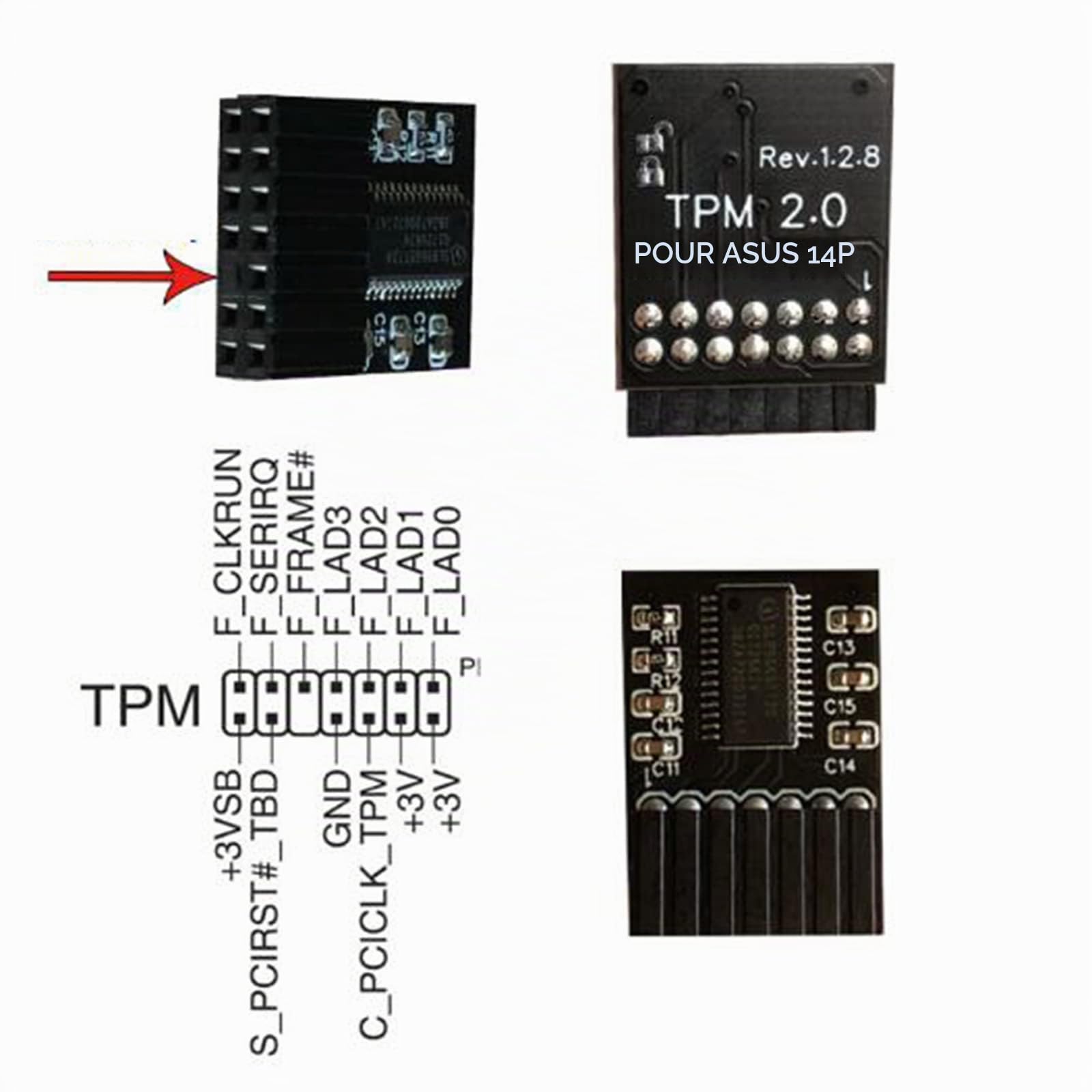 NUHFUFA TPM 2.0 Module de sécurité Tpm 2.0 Puce pour Interface ASUS (14-1) Broche-LPC Plate-Forme de Confiance M R 2.0 pièces