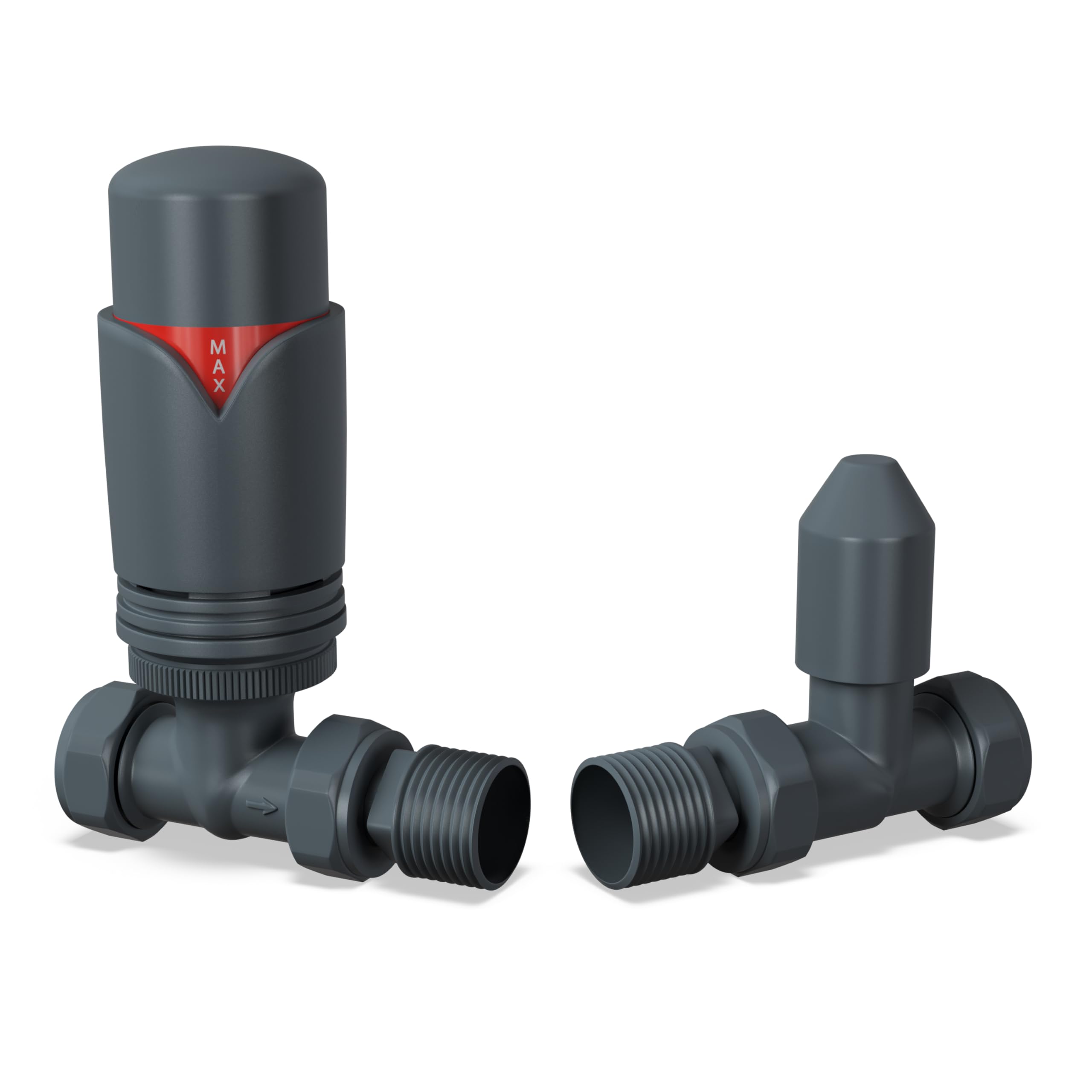 Uk Radiators 1/2Bsp 10mm Straight Anthracite Modern Thermostatic Radiator Valve & Lockshield Derry Bold from B&Q