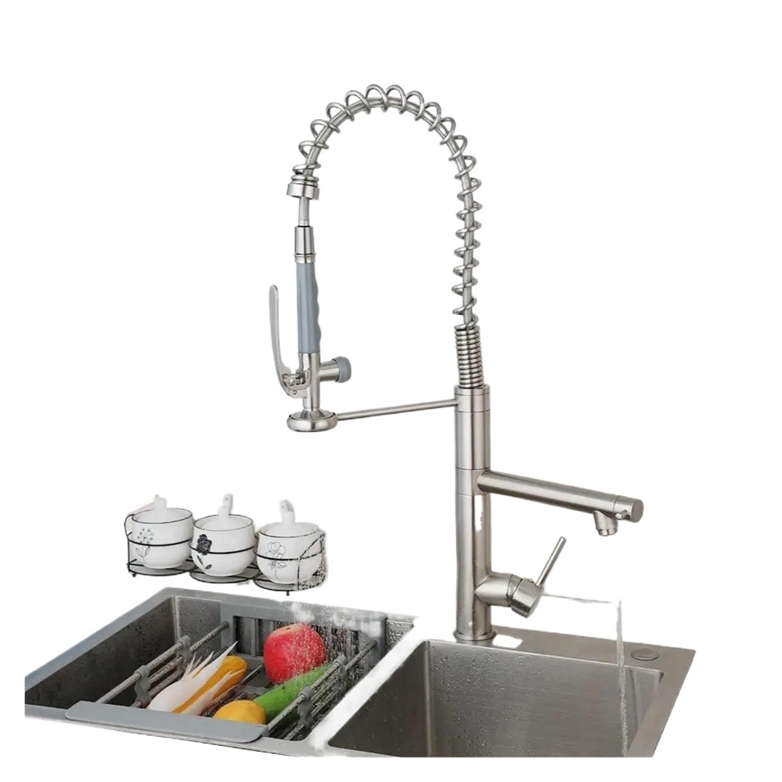 BHFPFZA Matte Black PullOut Kitchen Faucet 360° Swivel High Arc Mixer Dual Function Spring Faucet for Countertop Mount Modern Design Nickel Brush Finish