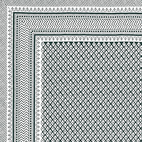Image of BLOCKS OF INDIA Hand Block Printed 200 TC Cotton Super King Size Bedsheet (Dark Green GAD BUTI)