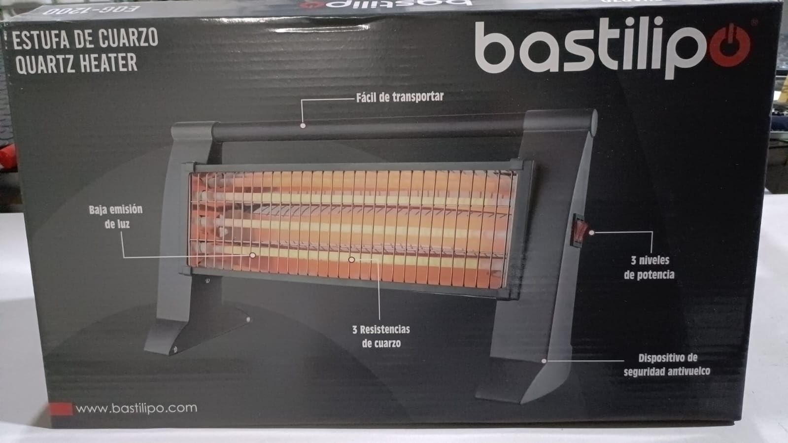 Poêle à quartz 400/800/1200W, anti-renversement, gris
