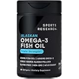 Sports Research Triple Strength Omega 3 Fish Oil - Burpless Fish Oil Supplement w/EPA & DHA Fatty Acids from Single-Source Wild Alaskan Pollock - 1250 mg, 180 ct