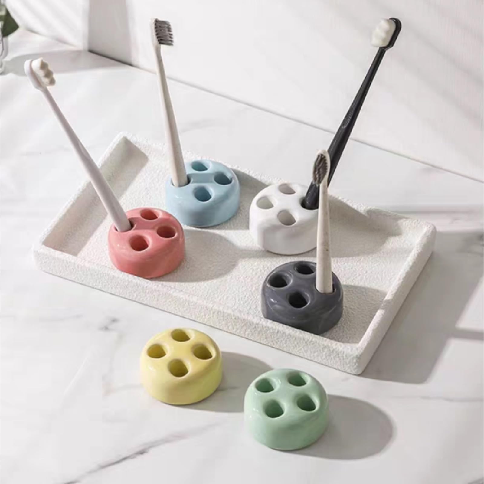 Bagno Porta Portaspazzolino in Ceramica for Ripiani da Bagno, Portapenne Ufficio Spazzolino Accessori(Blue)