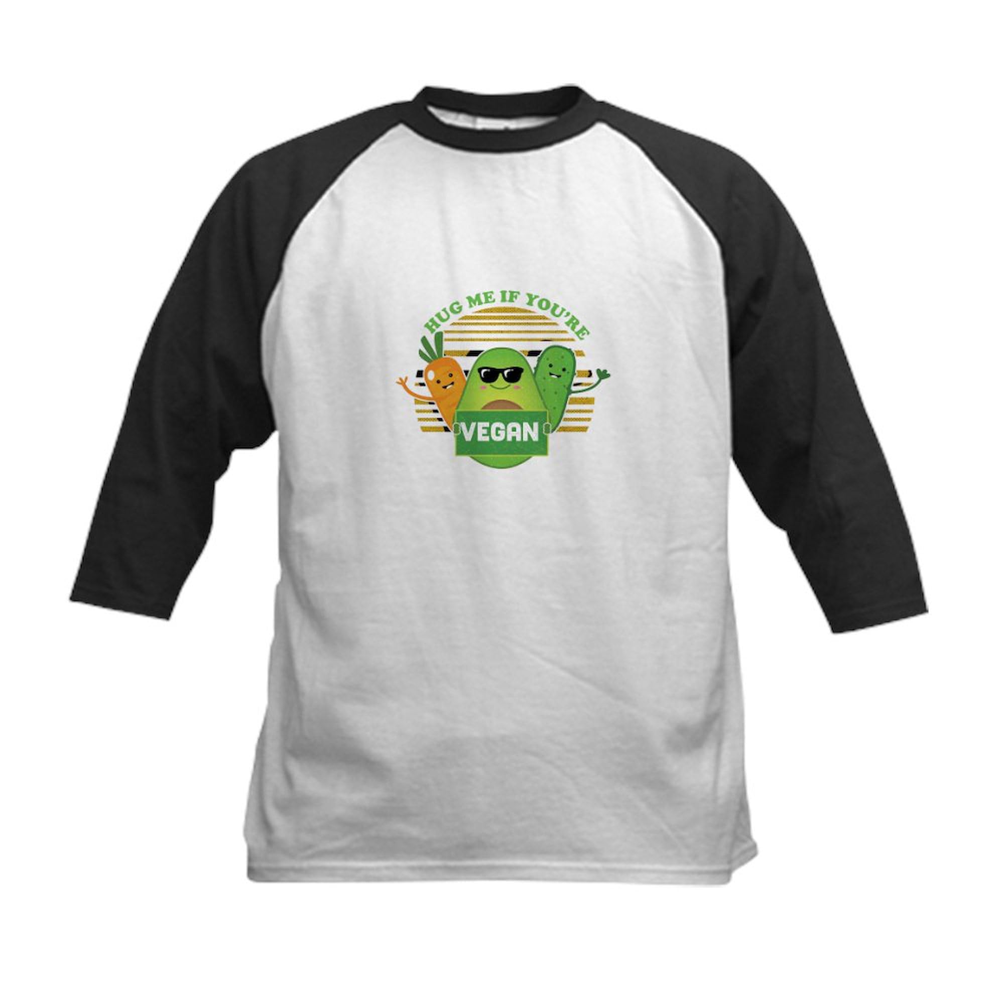 CafePress Fruits Veganism Healthy Food Veget Baseball Jersey Kids Cotton Baseball Jersey, 3/4 Raglan Sleeve Shirt Black/White
