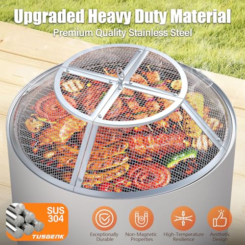 Image of Fire Pit Spark Screen for Solo Stove Range Accessories, 15 Inch Range Shield for Solo Stove Accessories, 304 Stainless Steel Detachable Mesh Fire Pit Spark Protector with Grill Function