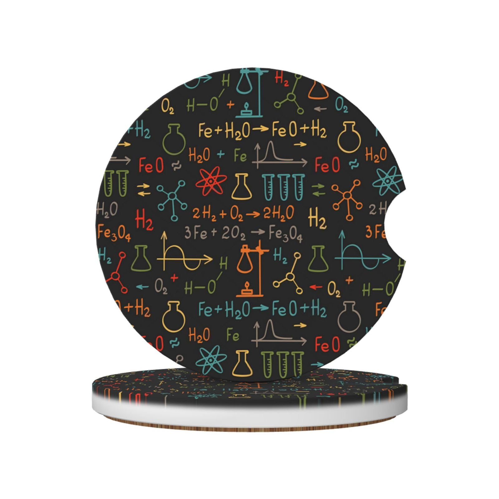 Educational Chemistry Equation Experiment, Car Cup Holder Coasters 2 Pack, Absorbent Ceramic Car Coasters with Non Slip Cork Base