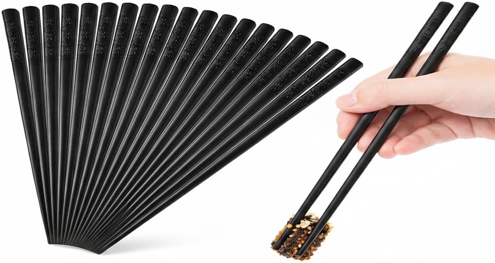 10 Pairs Reusable Fiberglass Chopsticks, Non-Slip Chopsticks, Beginners Chopsticks, Dishwasher Safe for Chinese Style Japanese Food Cooking Chopsticks,(9.5 inch Black)