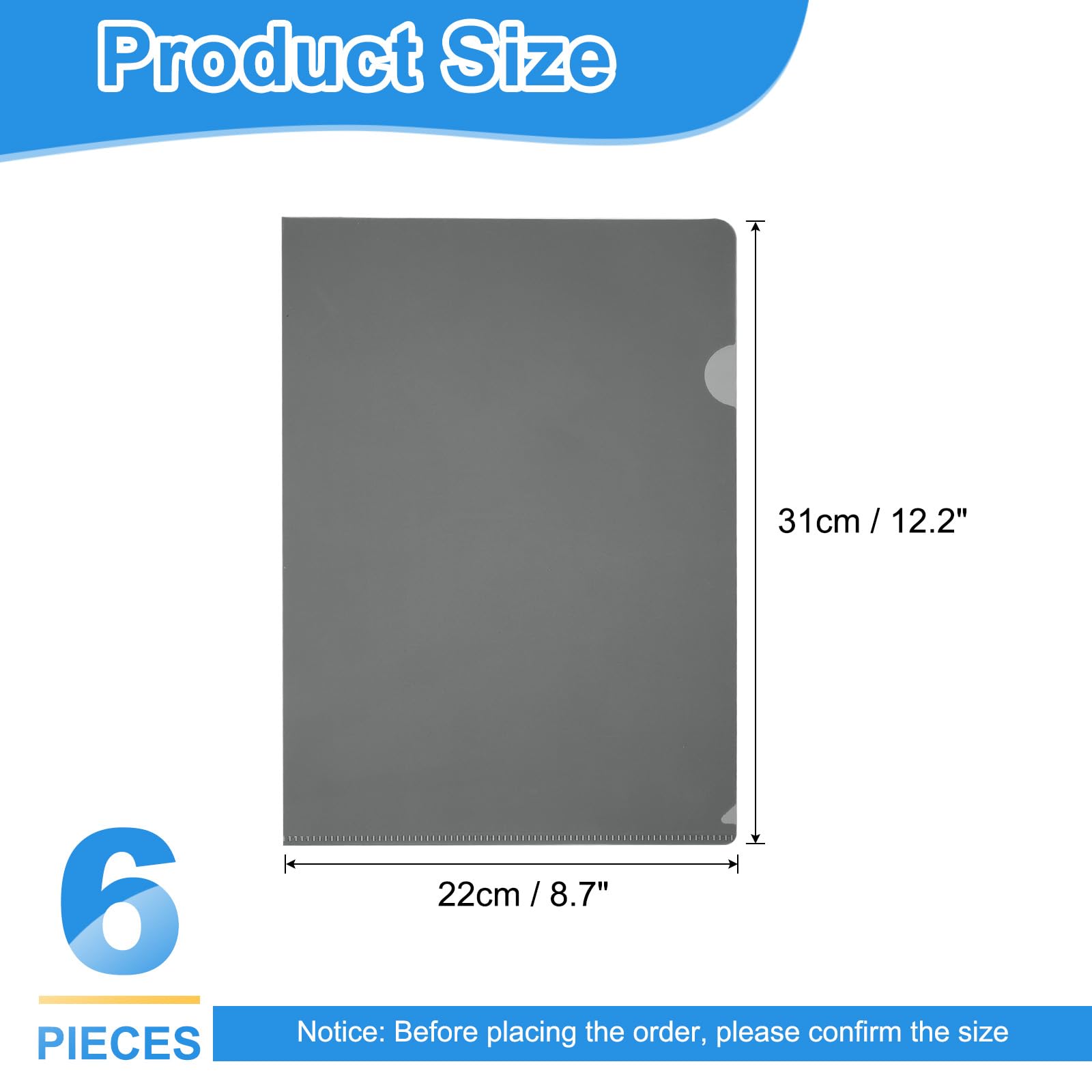 PATIKIL 6 Pack L-Type Plastic Folders, Letter Size Clear Folders for Documents Paper Sleeves Project Folder for Home Office Dark Gray - Image 2