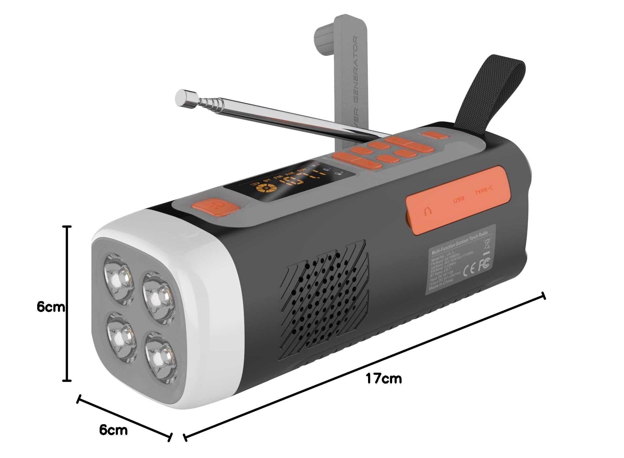 eppfun Radio d'urgence Dab/Dab+/FM avec Bluetooth, Radio numérique Portable alimentée par Batterie avec Alarme SOS, veilleuse et Lampe de Poche, Chargeur USB-C à manivelle Solaire pour Camping