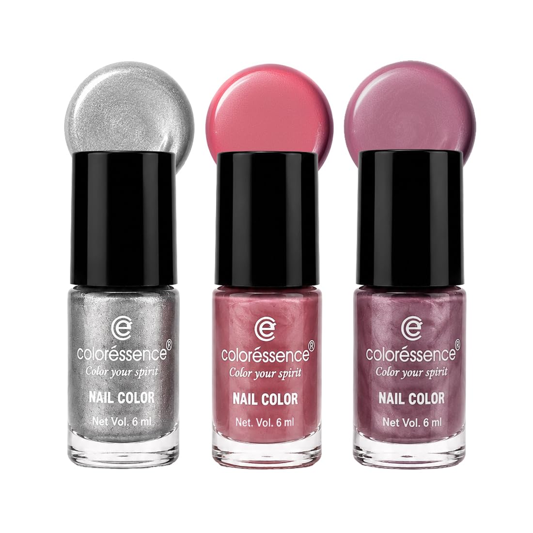 Coloressence Cute Coats The Love Combo Nail Polish Paint Set of 3 (Playful Pink, Nude Mauve, Silverine) | Glossy Finish | Quick Dry | Chip Resistant | Long Lasting-image-25
