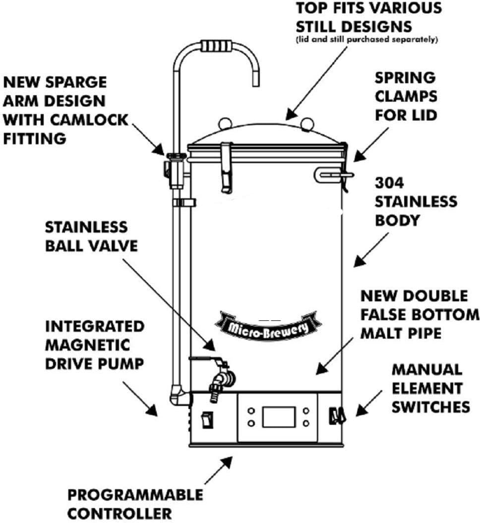 YUEWO 35L Moonshine Still Home Brewing Machine Automatic Mashing Electric Distiller Brew Beer Machine Commercial Brewing Equipment 110V/220V/240V