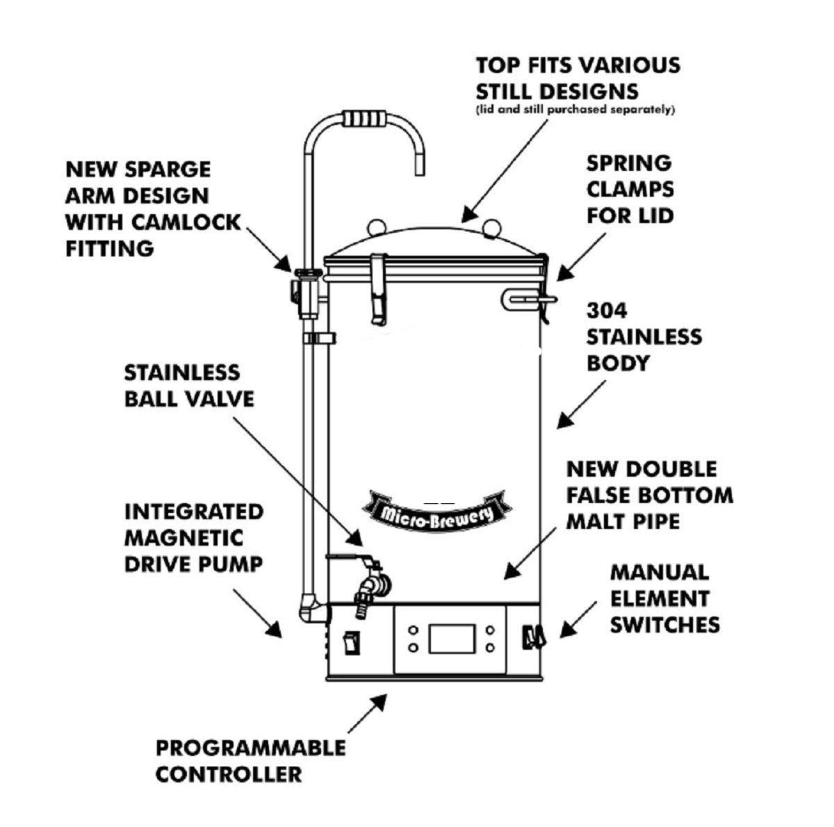 YUEWO 35L Moonshine Still Home Brewing Machine Automatic Mashing Electric Distiller Brew Beer Machine Commercial Brewing Equipment 110V/220V/240V
