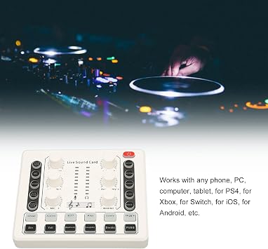 Live Sound Card, Multi Functional Portable Audio Mixer, Noise Reduction DJ Sound Mixing Console, Voice Changer Sound Mixer Board, PC External Sound Card for Live Streaming, Gaming