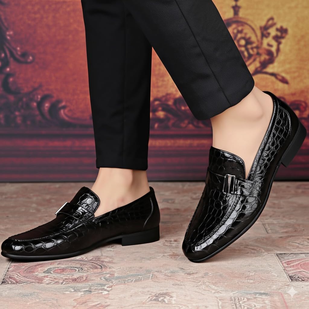 Premium Dress Shoes for Men, Classic Alligator Printed Business Leather Dress Slip on Loafer Shoes for Mens - Image 2