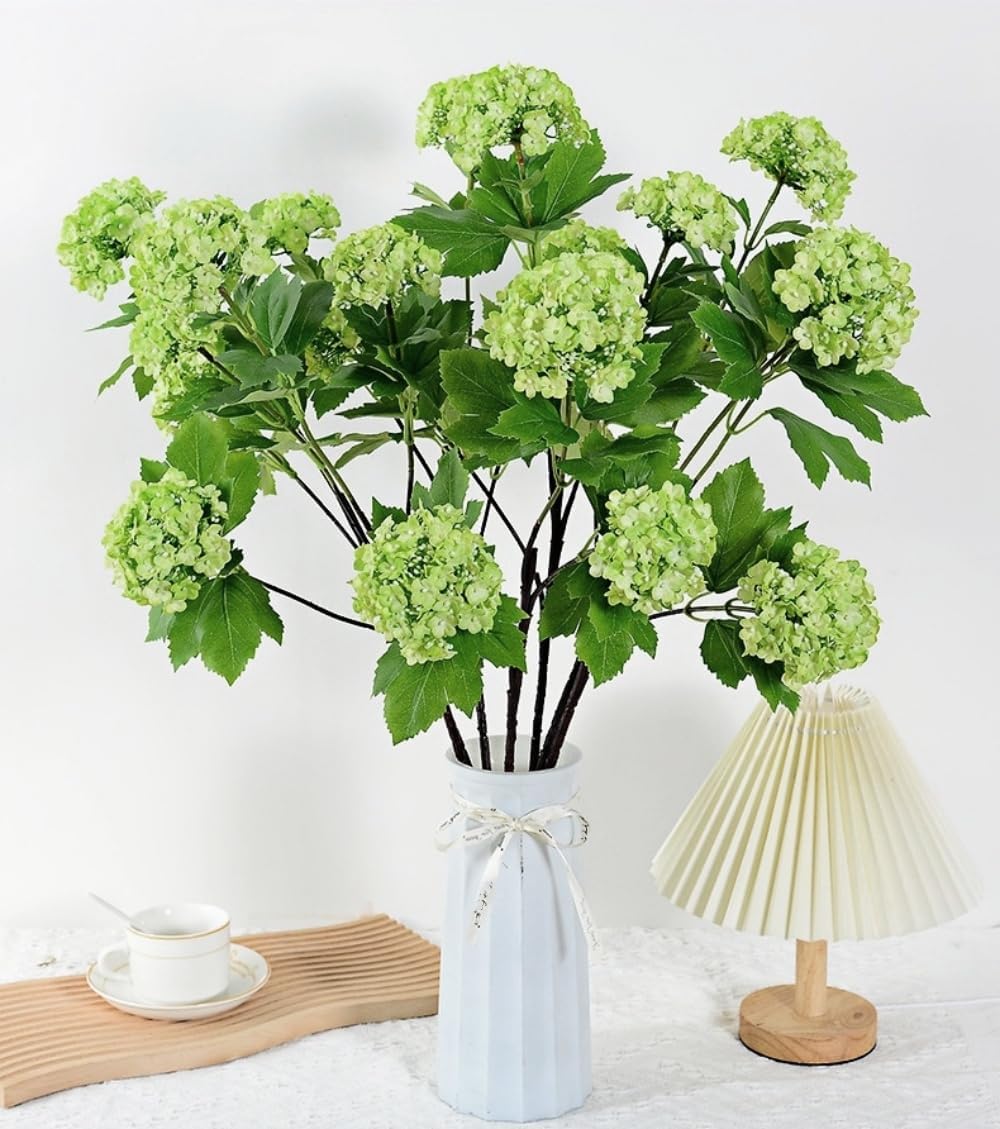 Artificial Snowball Viburnum Flowers,Artificial Hydrangea Flowers,27.5 Inch Three-Headed Faux Hydrangeas,for Home Office Decor Wedding Party Decor(3pcs) (Green) - Image 7