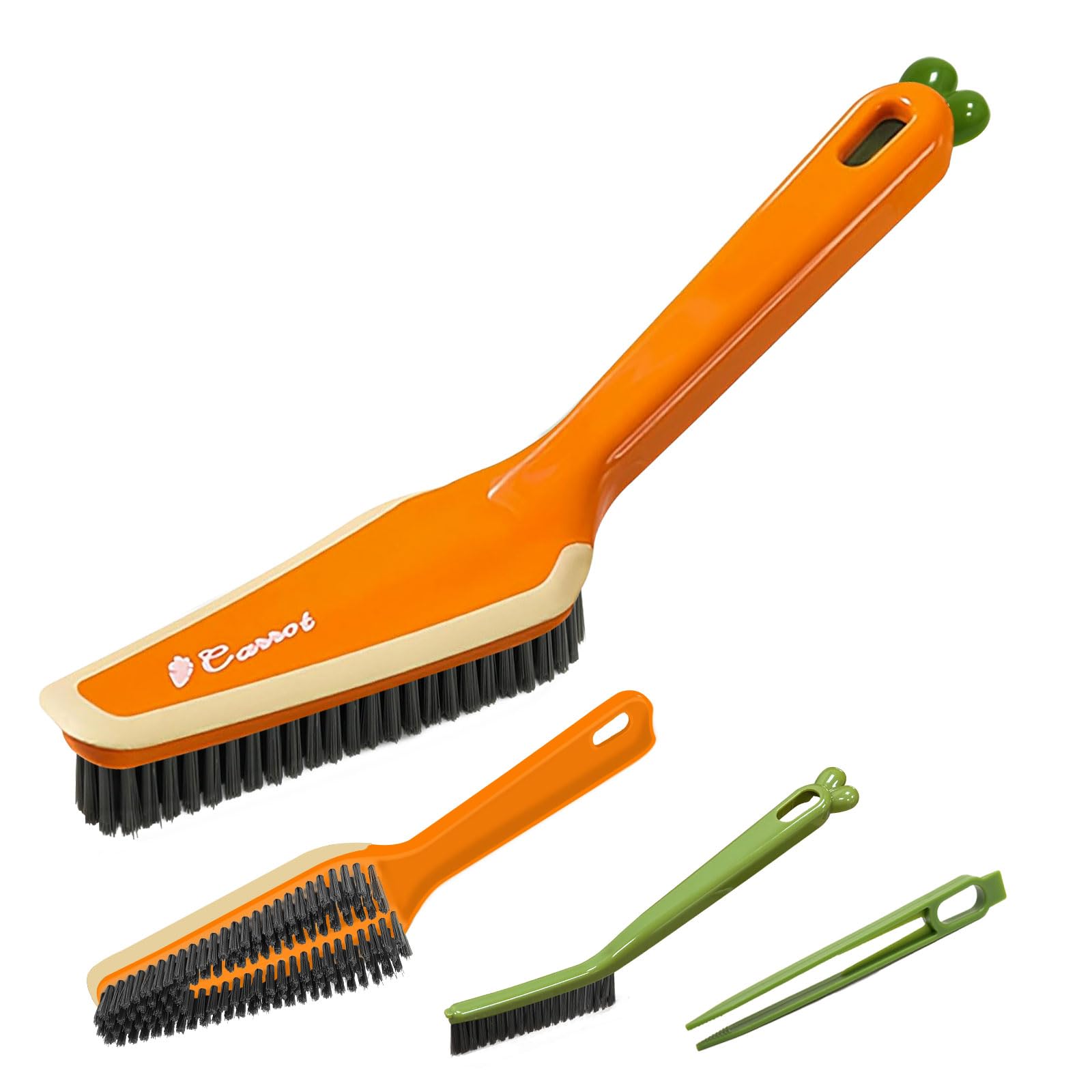 Bathroom Cleaner Shower Cleaning Brush, Floor Scrubbing Carpet Hard Bristle Brushes with Handle Crevice Brush Clip Rubber Scraper Supplies for Bathtub Toilet Sink Tile (Orange)