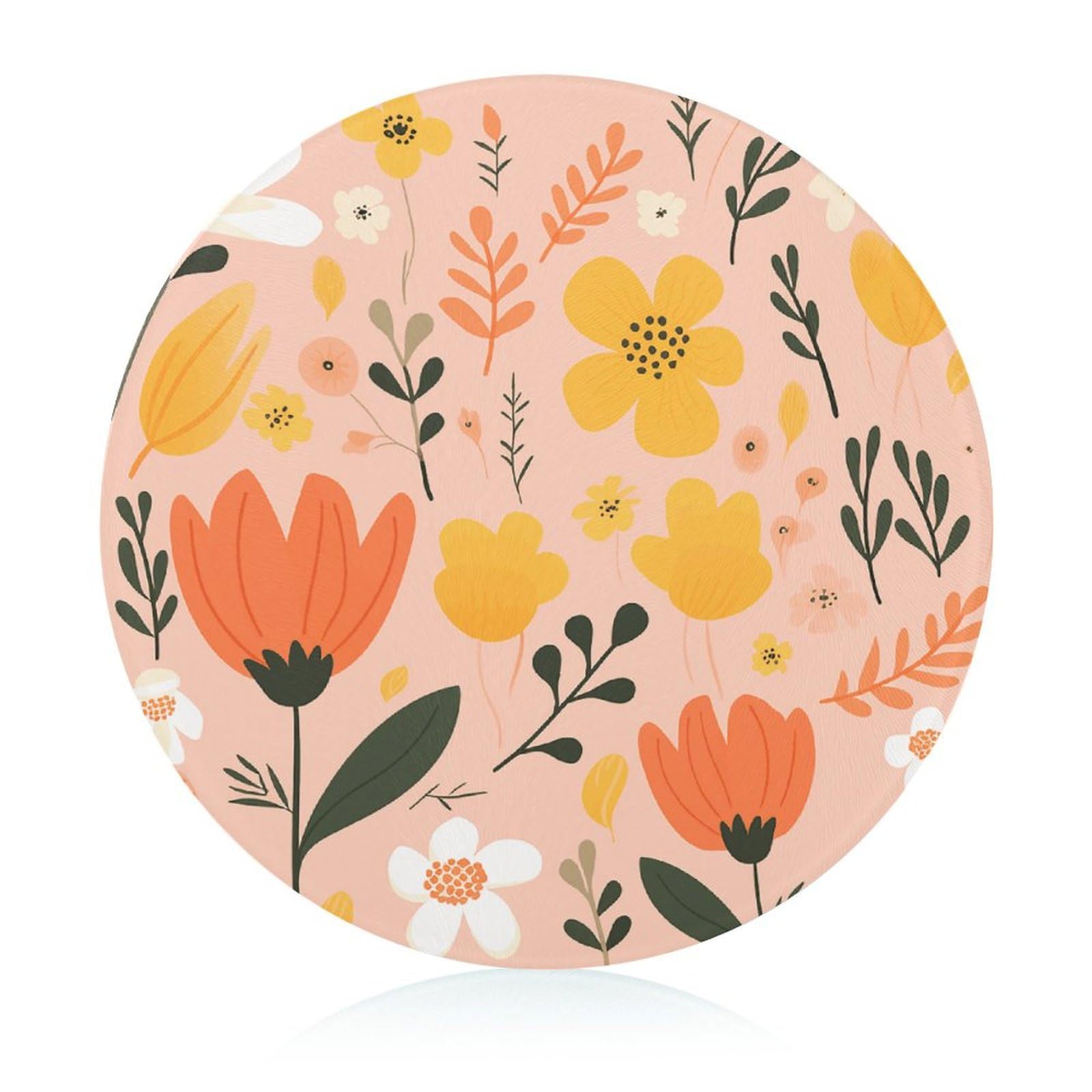 Planche à découper ronde en verre trempé durable au design de feuilles