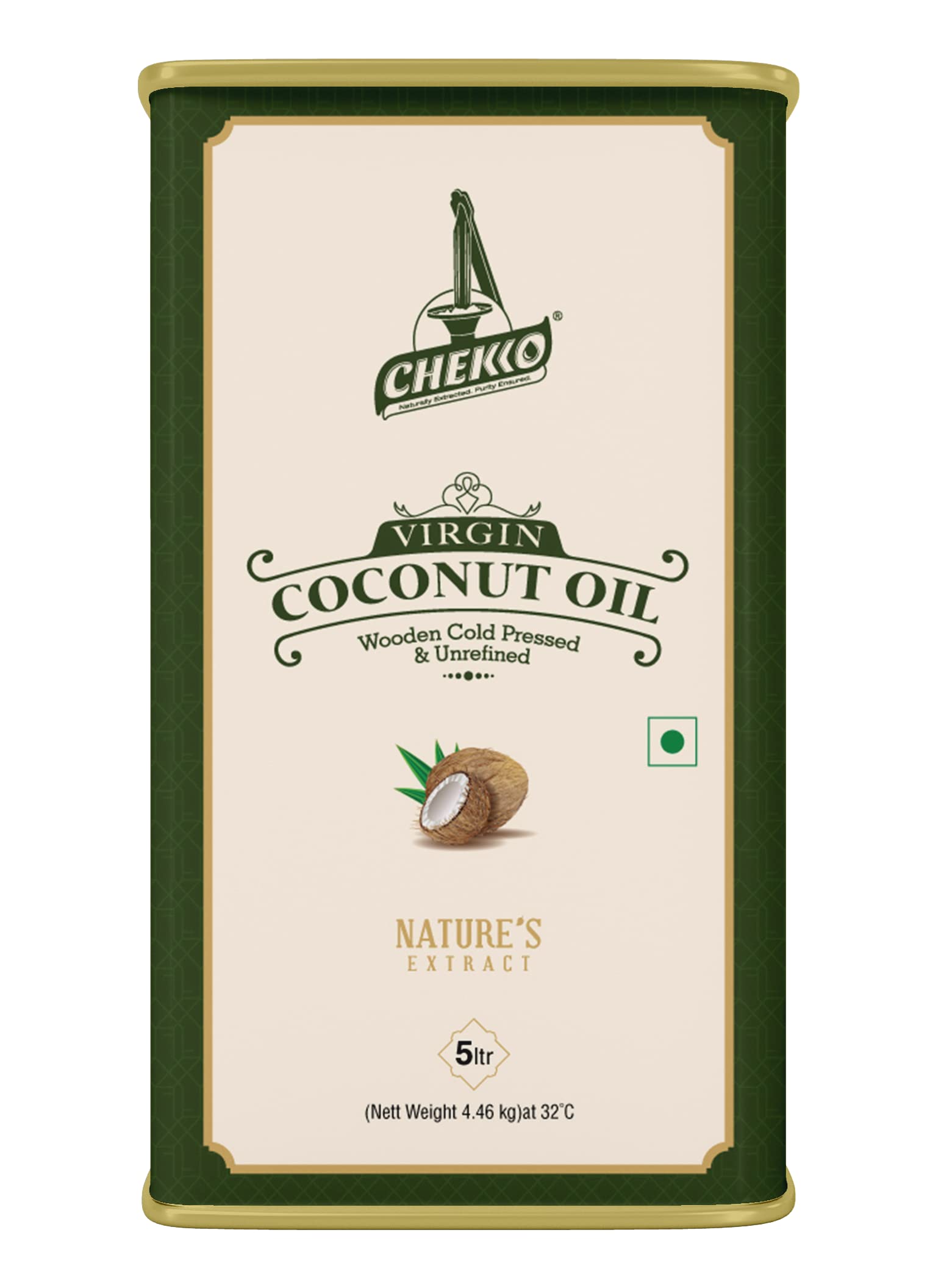 Chekko Cold Pressed Virgin Coconut Oil 5L for Cooking Food, Massage, Diet, Oil Pulling, 100% Natural (1 LTR / 500 ml / 2 Litres / 5Litres) (5 Litres)