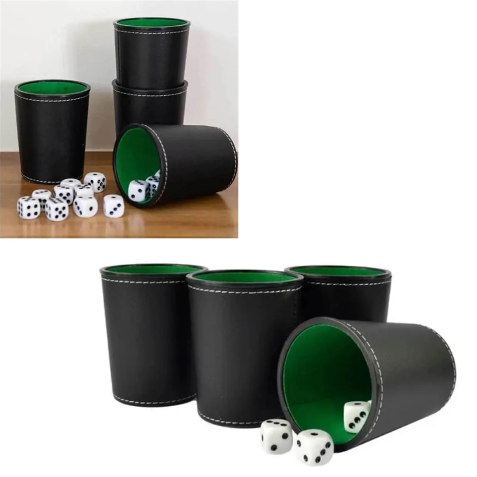 5-teiliges Würfelbecher-Set aus PU-Leder mit 20 Punktwürfeln, exquisites Handgefühl, Schwarze Schüttelbox for Bar und Zuhause FüR WüRfelspiele