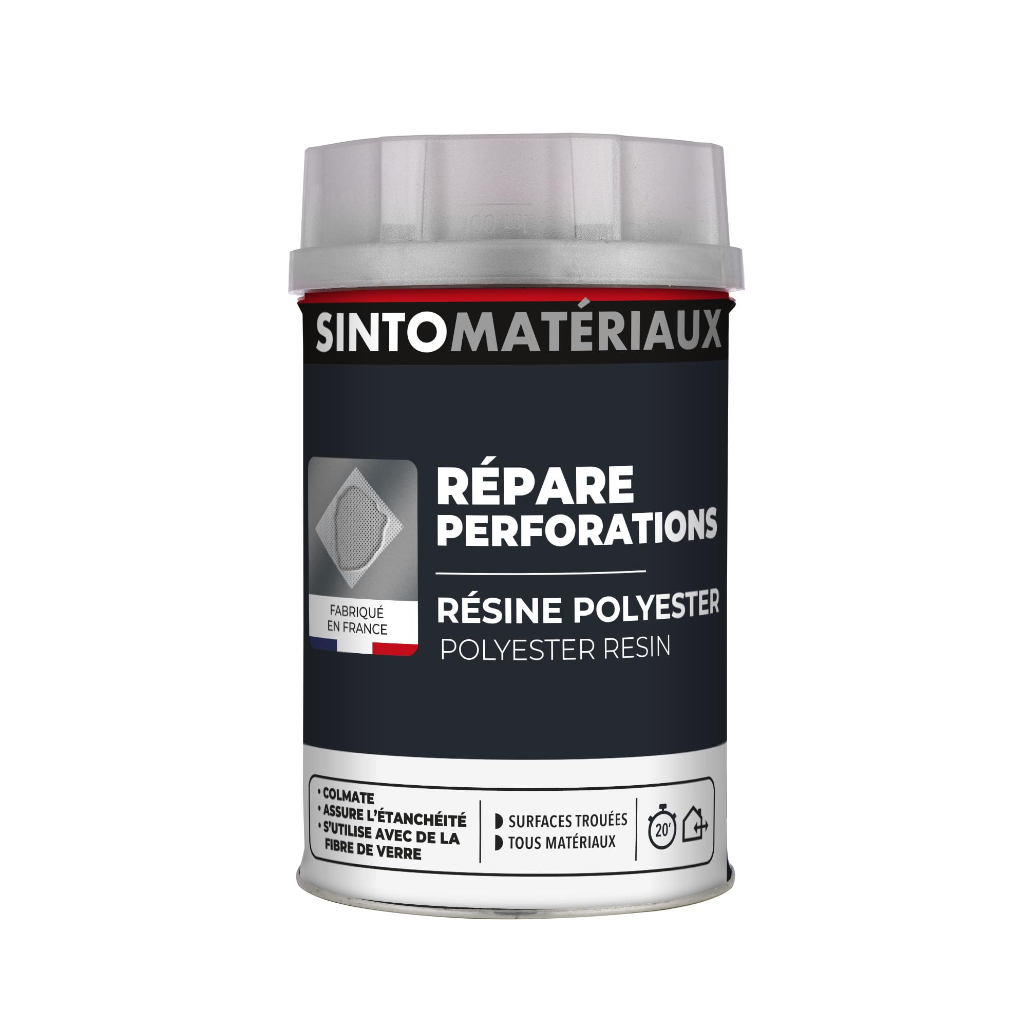 SINTO Résine polyester répare métaux plastiques et composites 1kg, consolide colmate et imperméabilise, gouttières volets carrosserie et stratifiés, caravanes et bateaux, intérieur et extérieur