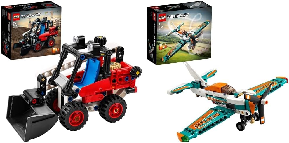 LEGO Technic Skid Steer Loader Toy+42117 Technic Race Plane Toy to Jet Aeroplane 2 in 1 Building Set-(Set of 2Toys)