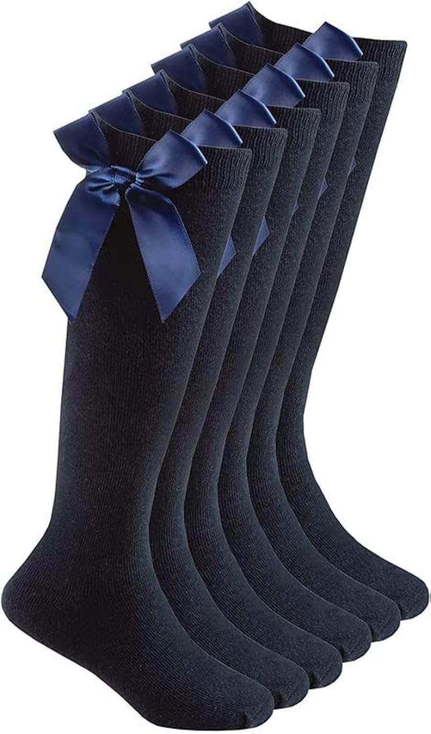 COSHAL® 3 Pairs Girls Knee High School Socks Cotton Socks with Fluffy Ribbons Bow, Back to School Socks Uniform Party Wear Long Socks Girls Bow Knee High School Socks