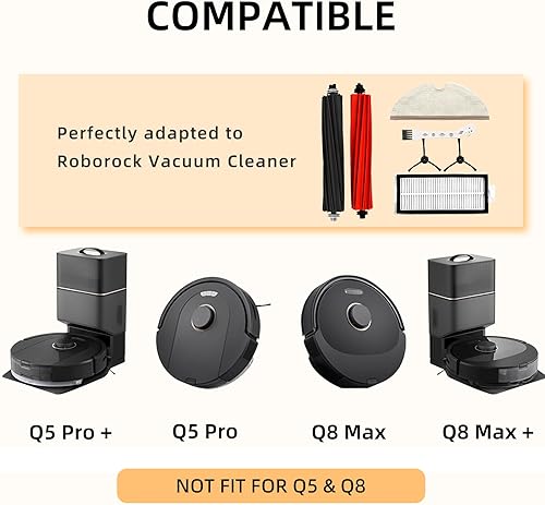 Miniatura 2 de Kit de accesorios de repuesto de 17 piezas compatible con aspiradora Roborock Q8 Max Q8 Max +Q5 ProQ5 Pro+, 2 cepillos principales, 6 cepillos