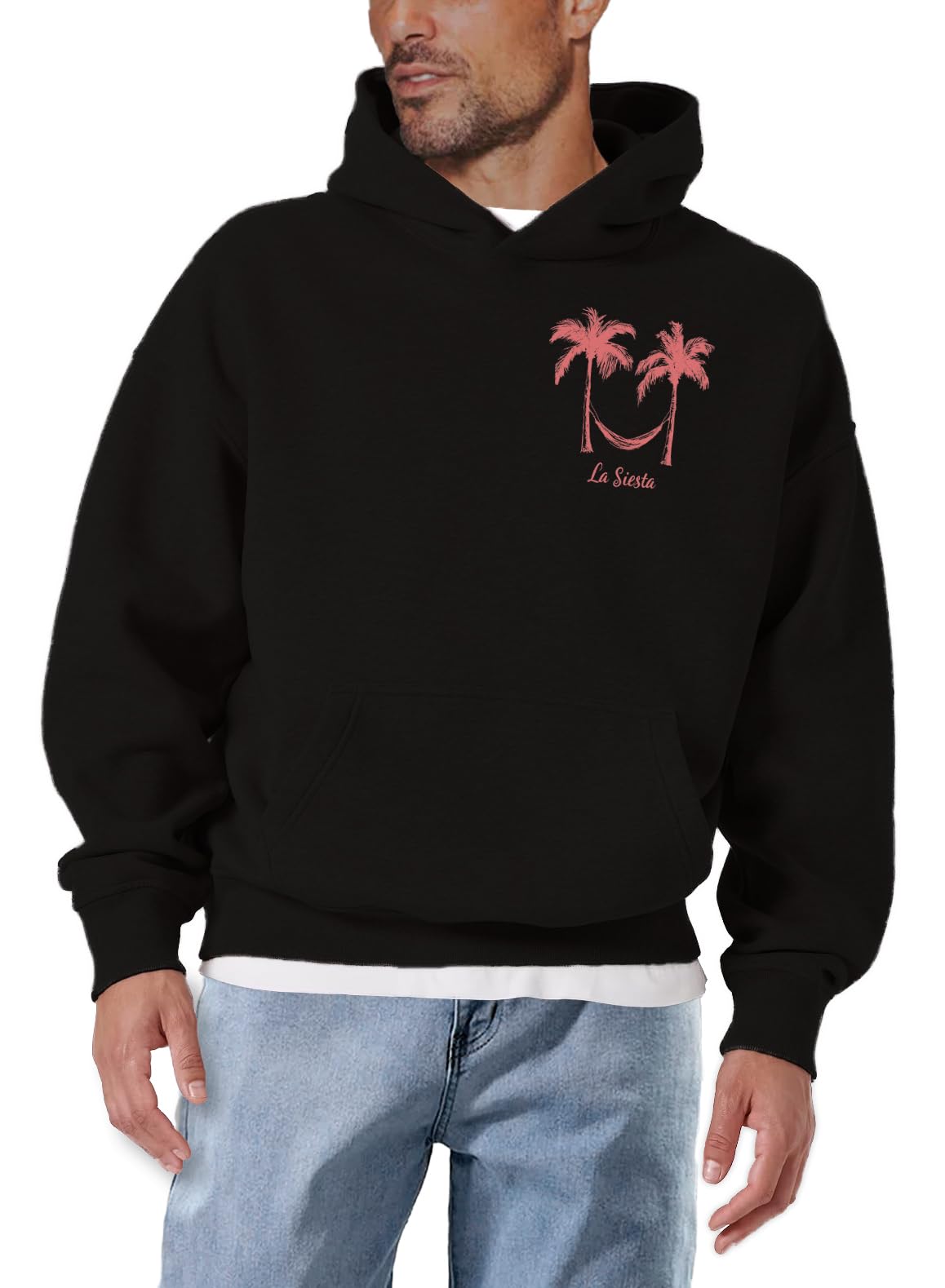 MAKAYA bluza z kapturem męska z nadrukiem palm lato surfer plaża styl boho vintage luźny hoodie