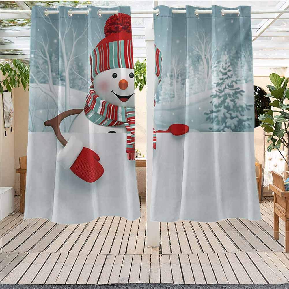 Outdoor Curtain Outdoor Curtain Panel For Porch Patio Christmas Decoration Snowman Smiling 3D Style Mascot Patio Waterproof (42W X 72L)