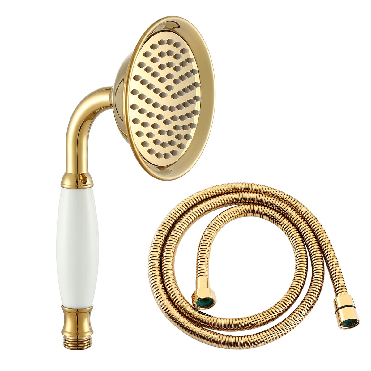 Soffione doccia vittoriano in titanio dorato, dimensioni più grandi, 10,7 cm, soffione doccia tradizionale in ottone e ceramica, set doccia a mano e tubo da 150 cm per bagno
