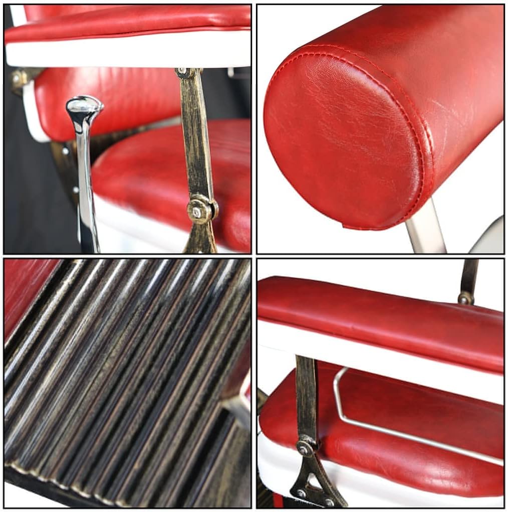PVC Leather Cover ABS Armrest Shell Disc Extra Large Pump Retractable Barber Chair 300lbs Red