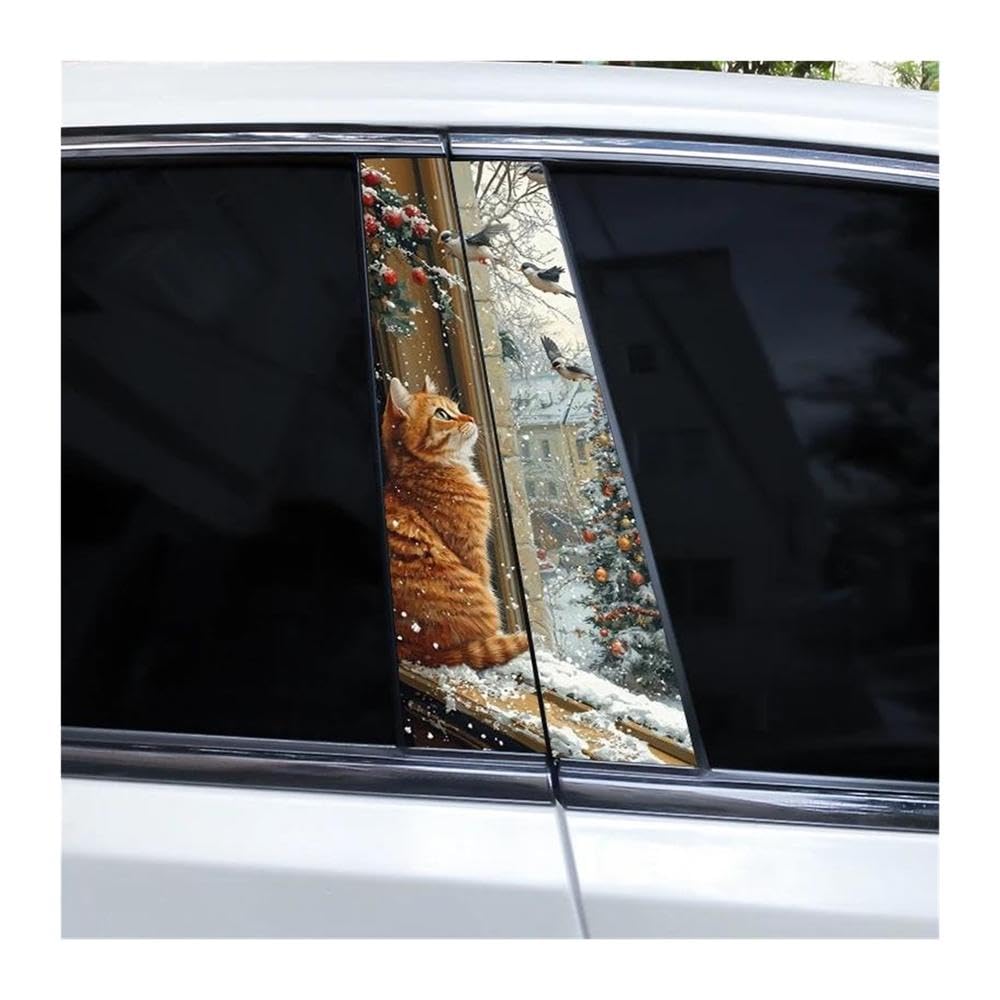 Body Parts 2pcs DIY Car Center Pillar Decals Cat Funny Car Styling Vinyl Stickers(Type A)