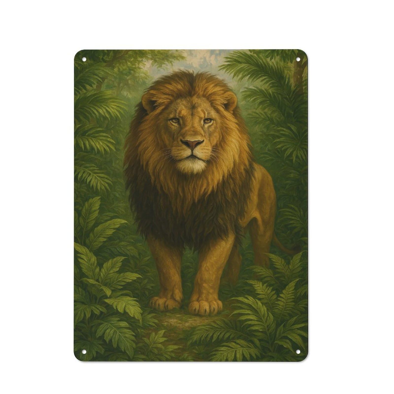 Junmoney Style-22 Vintage Tin Sign 40X30cm With Lion In Jungle Painting For Home Bar Wall, Metal Sign Decor For Home Bars And Entertaining Spaces