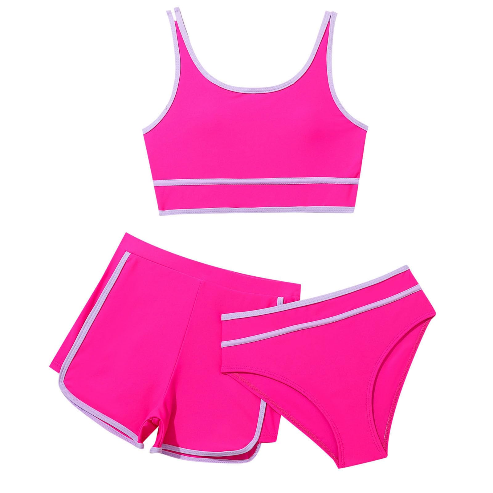 Genérico Bañador Menstruales Niñas Bikini Conjunto De Bikini 3 Piezas Niña Verano Trajes de Baño Bikinis con Pantalones Cortosbañadores Infantil Color Sólido Tirantes Ajustables Tankini Ropa Deportivos Playa