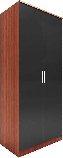ELEGANT Soft Close 2 Door Wardrobe High Gloss Black-Walnut 1780x760x450mm Bedroom Furniture