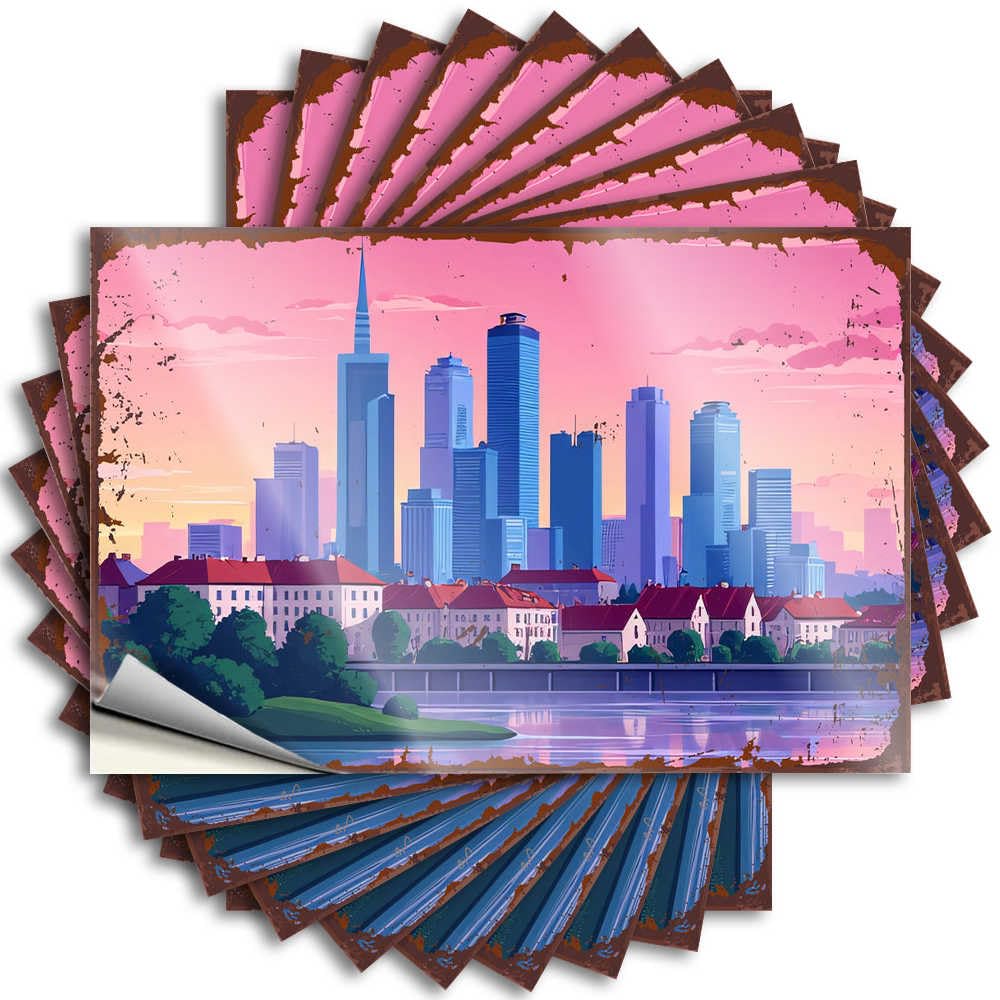 Cityscape Reflections: Urban Skyline At Sunset Retro Farm - Decals Window Removable Vinyl Decal(12X18CM)