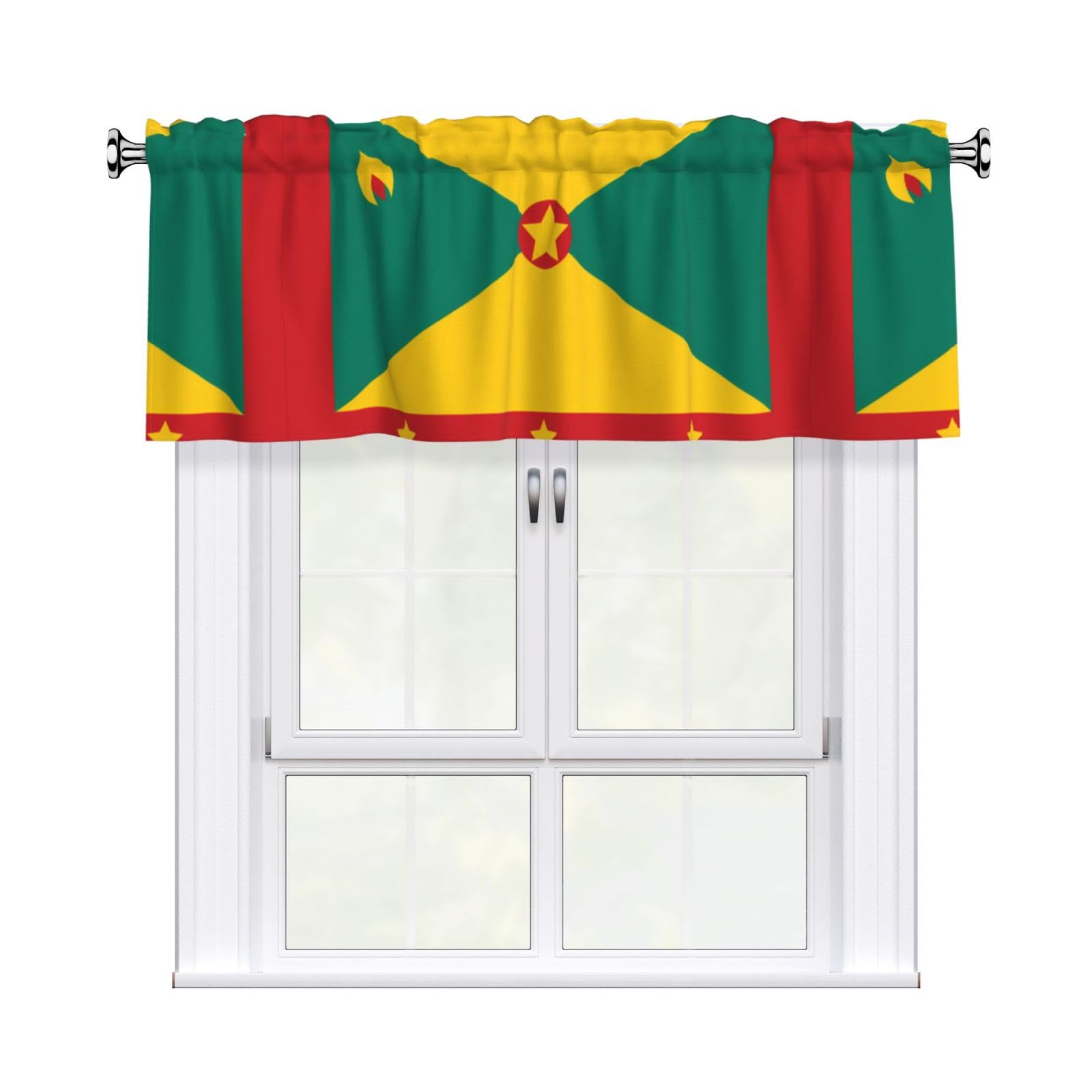 WHJSHOP Flag of Grenada Prints Curtain Valance 54x18in - Peach Skin Kitchen Window Layer, Filtered Light & Quick-Install Rod Pocket Cover