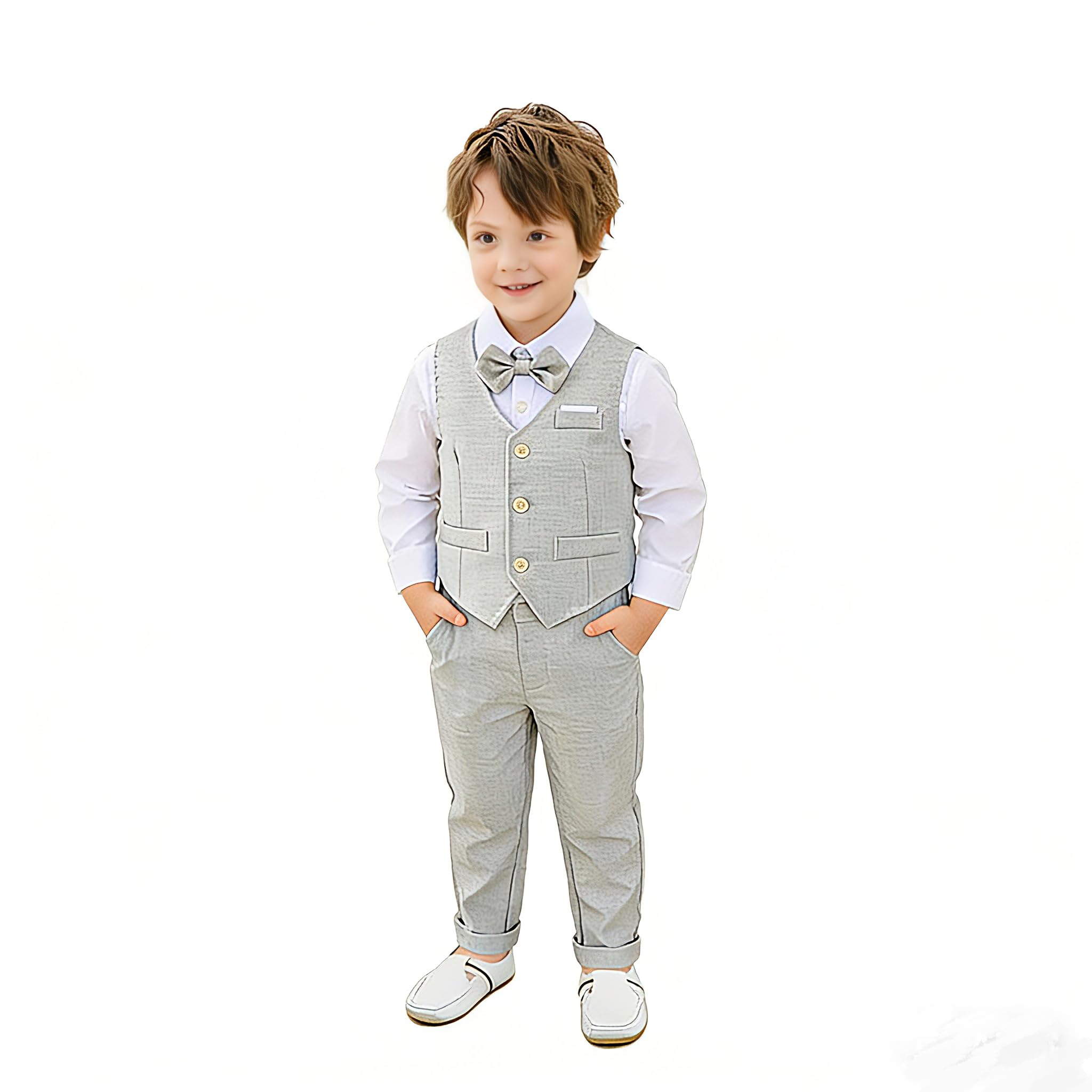 Baby Boys' 4-Piece Vest Set with Dress Shirt, Vest, Pants, and Tie