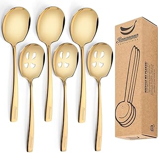 Stainless Steel Serving Spoon x 3, Slotted Serving Spoon x 3, 9.14 Inches Large Serving Utensils Set of 6 for Catering, Di...