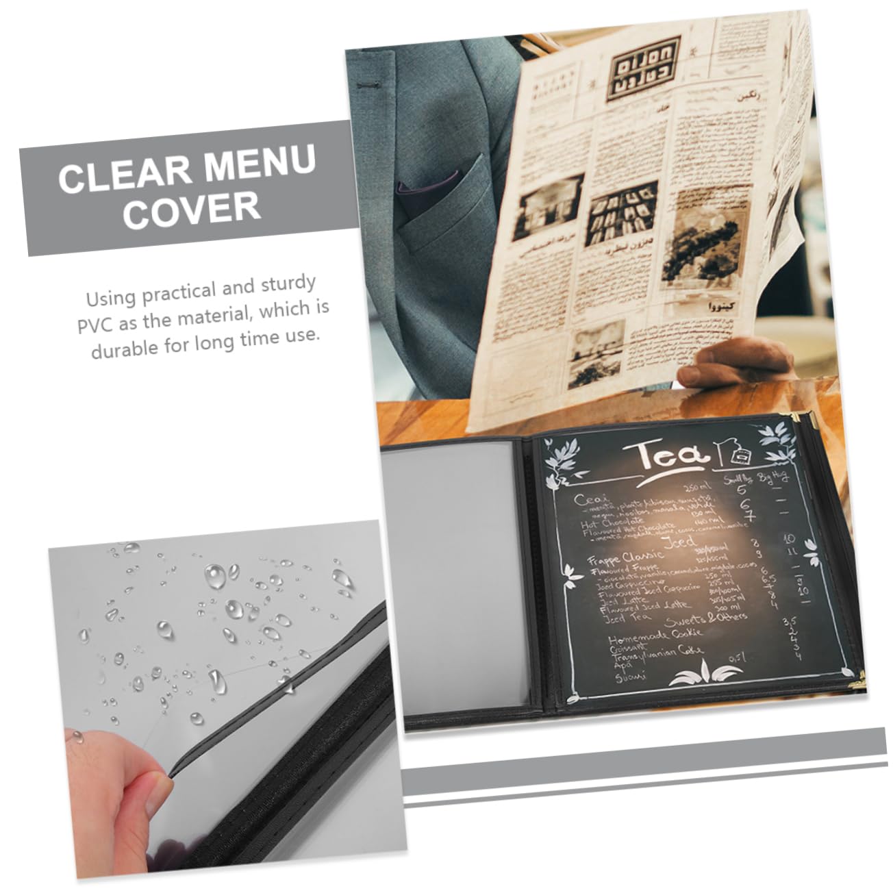 SHOWERORO Carpeta De Menú De Alta Capacidad Resistente De Pvc Para Restaurante Con 6 Páginas Fácil Almacenamiento Para Cocina Cafetería