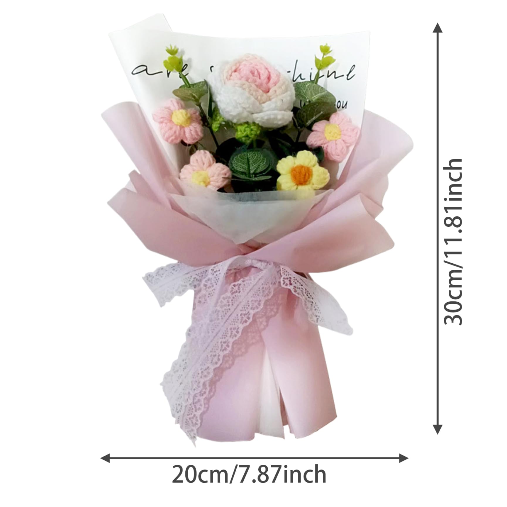 Bouquet de fleurs au crochet 5 têtes roses 7,9 x 11,8 pouces pour mariage Saint-Valentin
