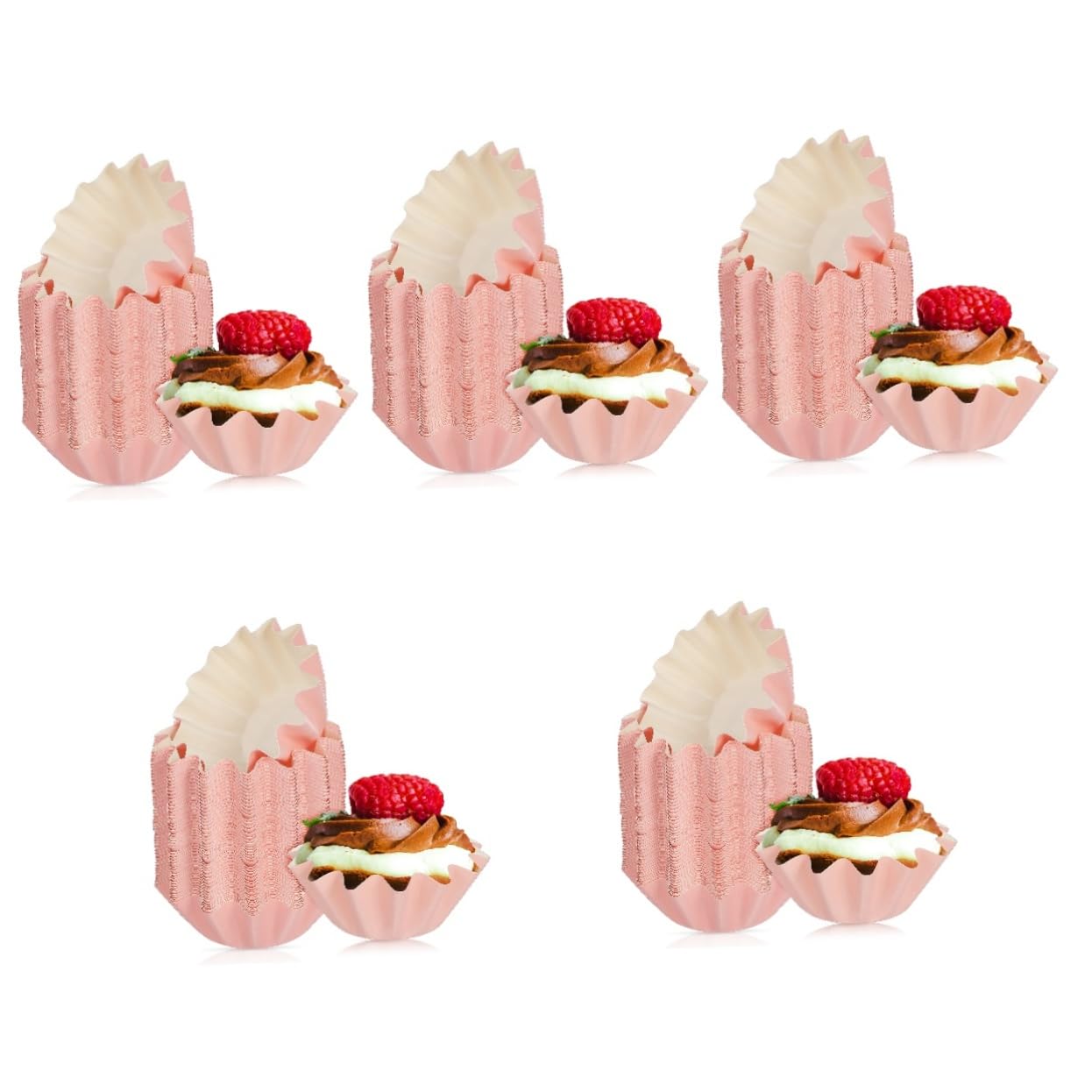 OUNONA 5 Series Revestimientos Para Magdalenas Anfitriona Pequeño Envoltorio De La Magdalena Envoltorios Moldes Para Cupcakes De Fiesta Cupcake Forling for Wedding Papel Rosa 100 Piezas*5