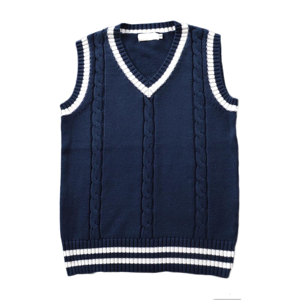 Men Women Knitted Cotton V-Neck Vest JK Uniform Pullover Sleeveless Sweater School Cardigan