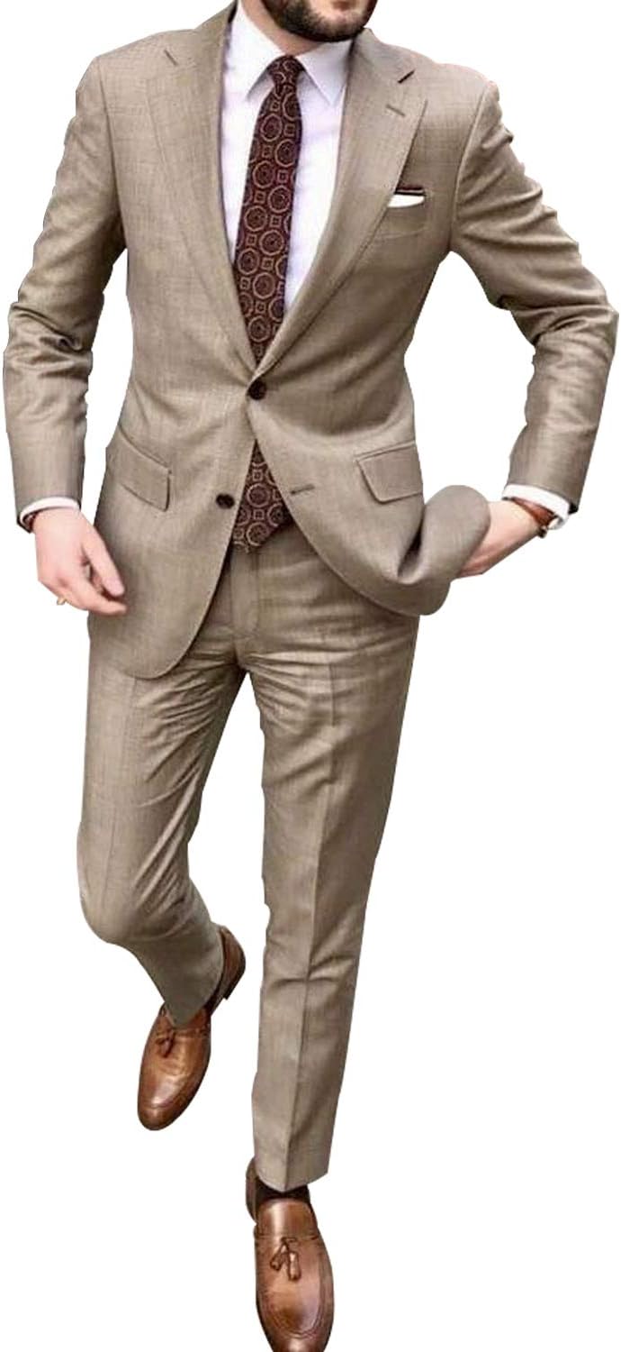 Men's 2 Pieces Khaki Suits Wedding Suits for Men Groom Tuxedos