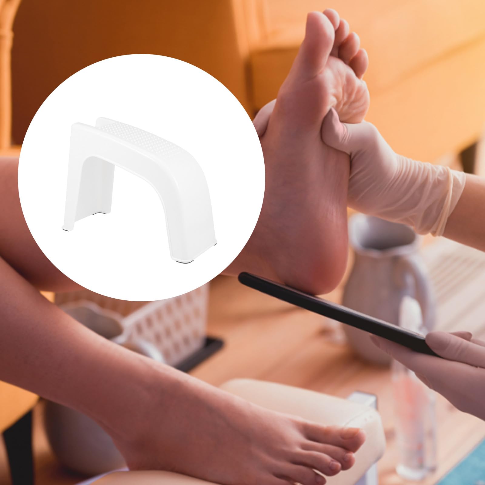 Sgabello per Pedicure Beige in Abs Antiscivolo per Uso Domestico e Salone di Bellezza, Supporto Comodo per Piedi Funzione Rilassante e Resistente