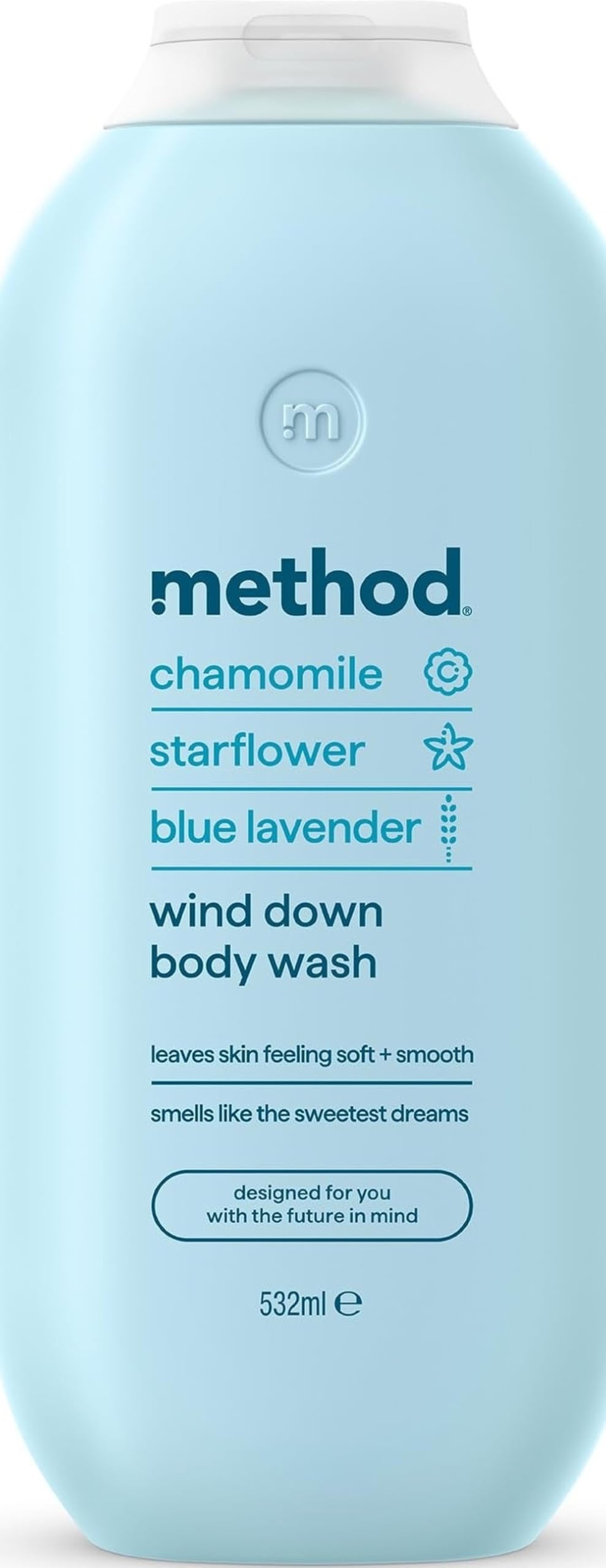 Method Body Wash Wind Down Gel de ducha, manzanilla, flor de estrella y aroma a lavanda azul, pack de 3, 532 ml