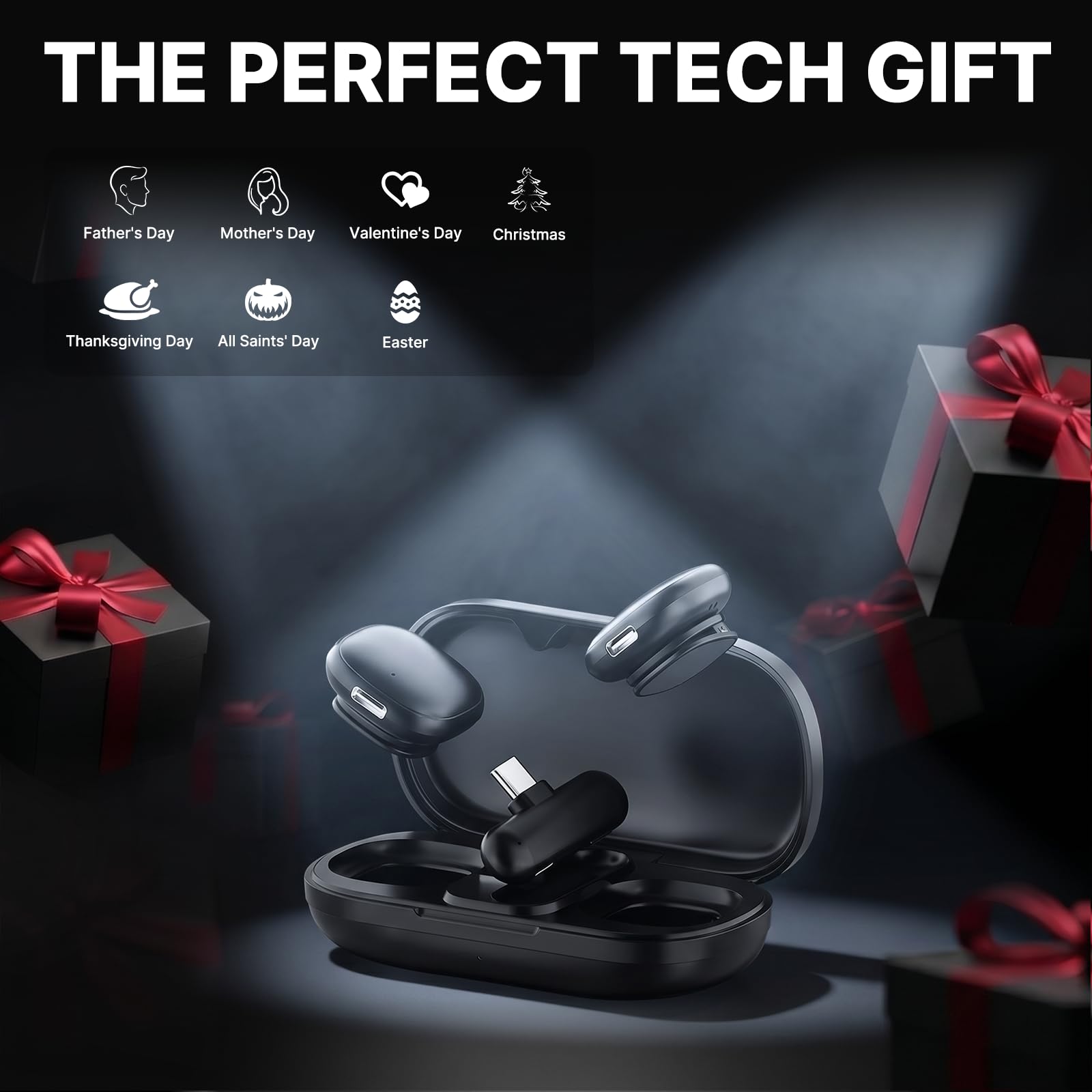 Microfono wireless professionale per iPhone, microfono lavalier wireless, riduzione del rumore AI a 3 livelli, portata 106,7 m, suono Hi-Fi, per iPhone/iPad/Android/fotocamera, microfono per
